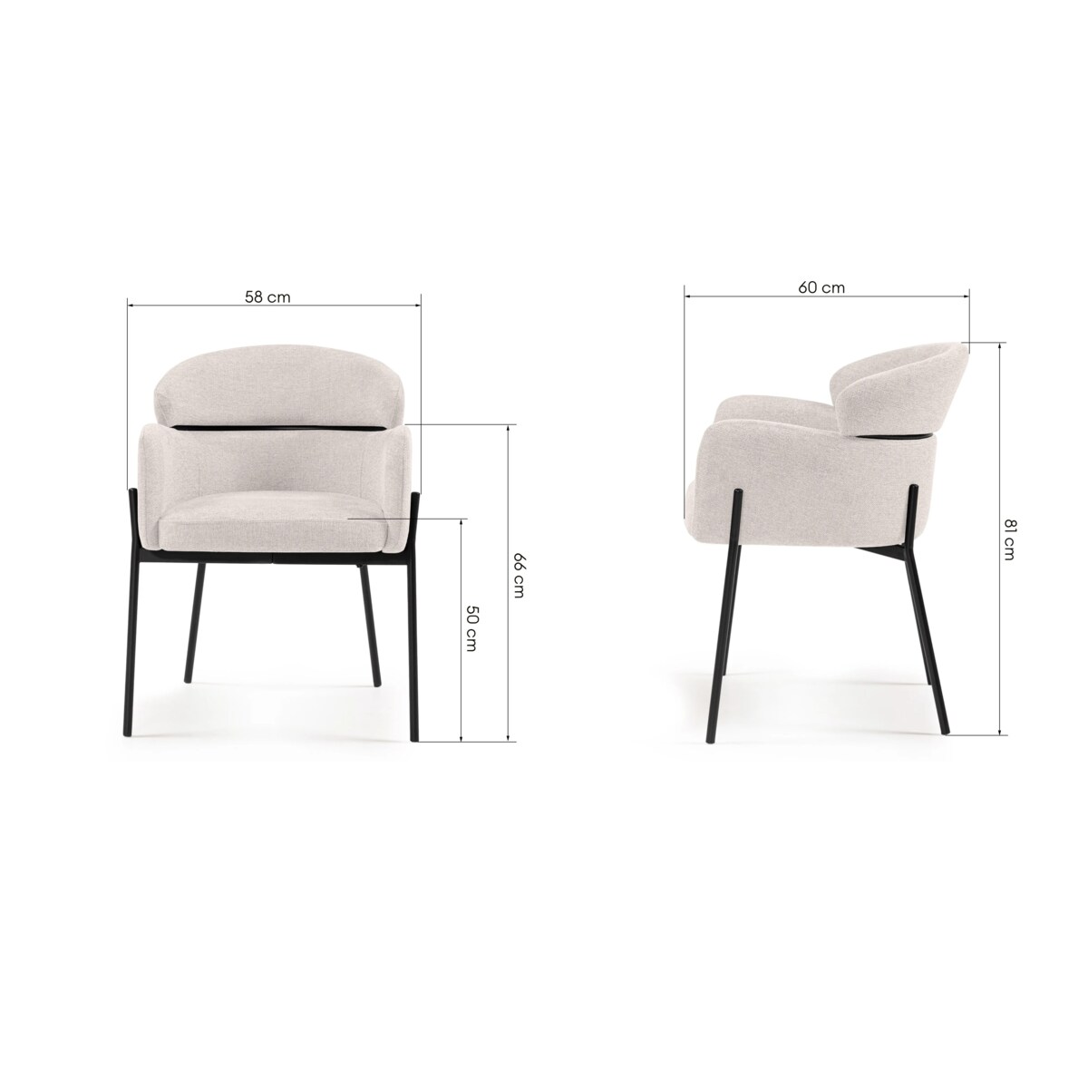 Krzesło z podłokietnikami beżowe Granada, kpl 2 szt.