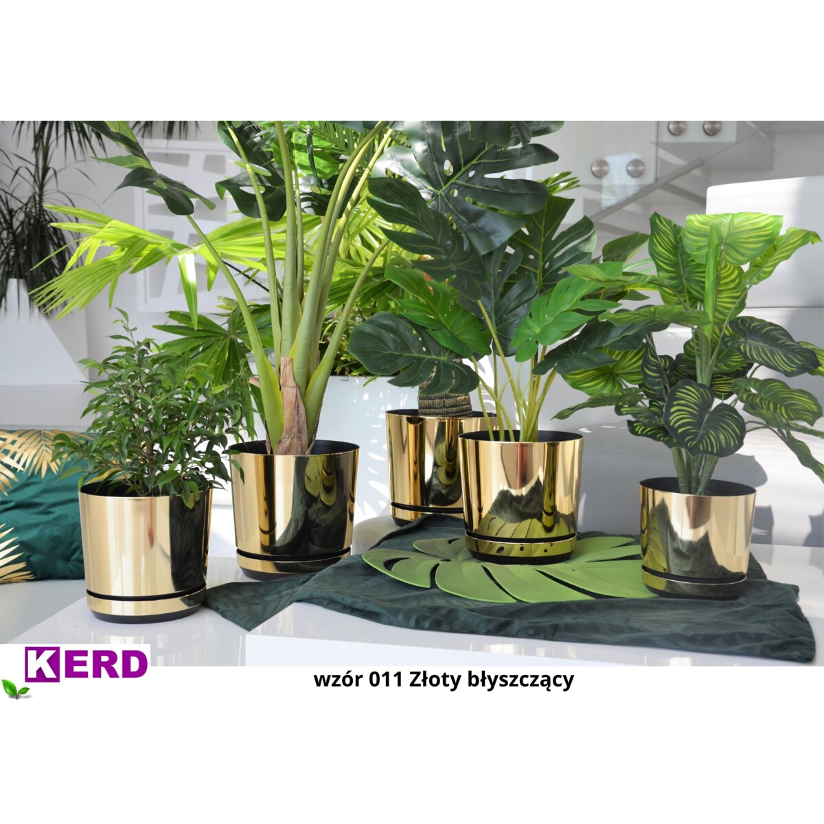 14 cm wzór ZŁOTY BŁYSZCZĄCY Doniczka z podstawką nowoczesna elegancka glamour wysoki połysk