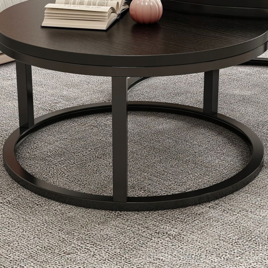 Stolik kawowy okrągły zestaw 2 stolików czarnych nowoczesne loft salonu