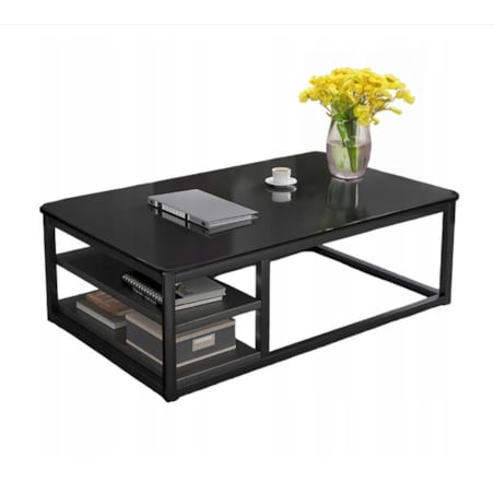 STOLIK KAWOWY NOWOCZESNY ŁAWA Z PÓŁKAMI POKÓJ SALON DUŻY CZARNY LOFT 120 CM