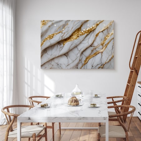 OBRAZ DO SYPIALNI BIAŁY NOWOCZESNY MARMUR ELEMENTY ZŁOTA 40x30cm
