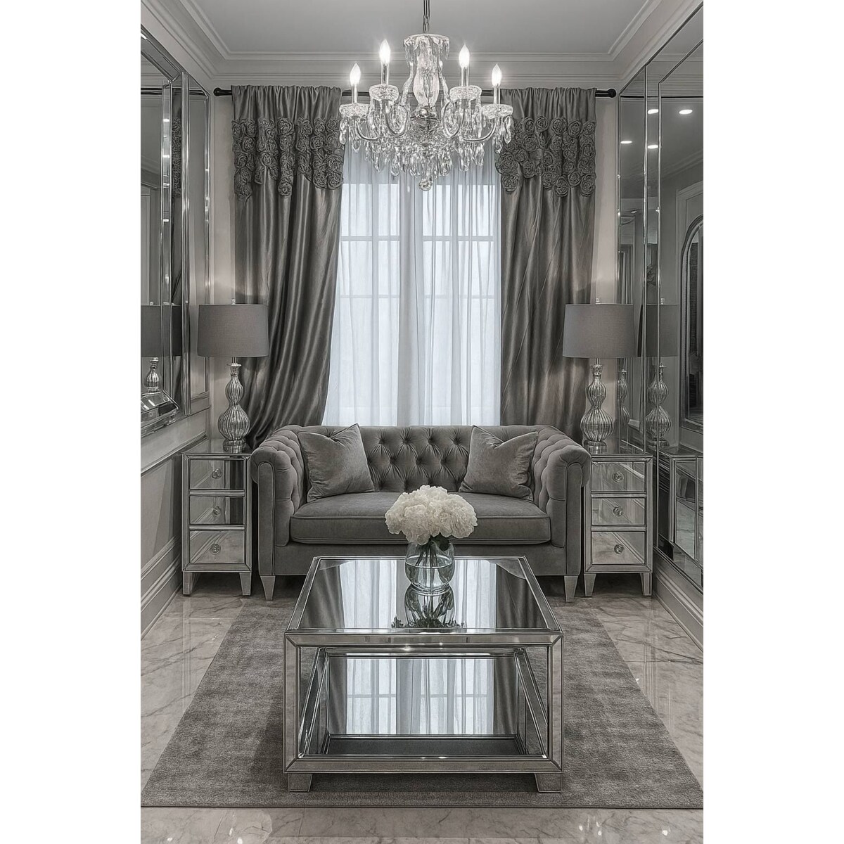 Zasłona welurowa "french roses" z wyszywanymi różami 140x270 cm taśma | szary