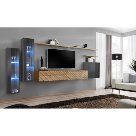 Meblościanka SWITCH LAMEL XI szara/dąb wotan