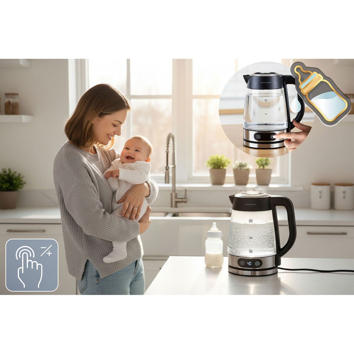 Czajnik elektryczny szklany z regulacja temperatury 1,8l Berdsen 371500