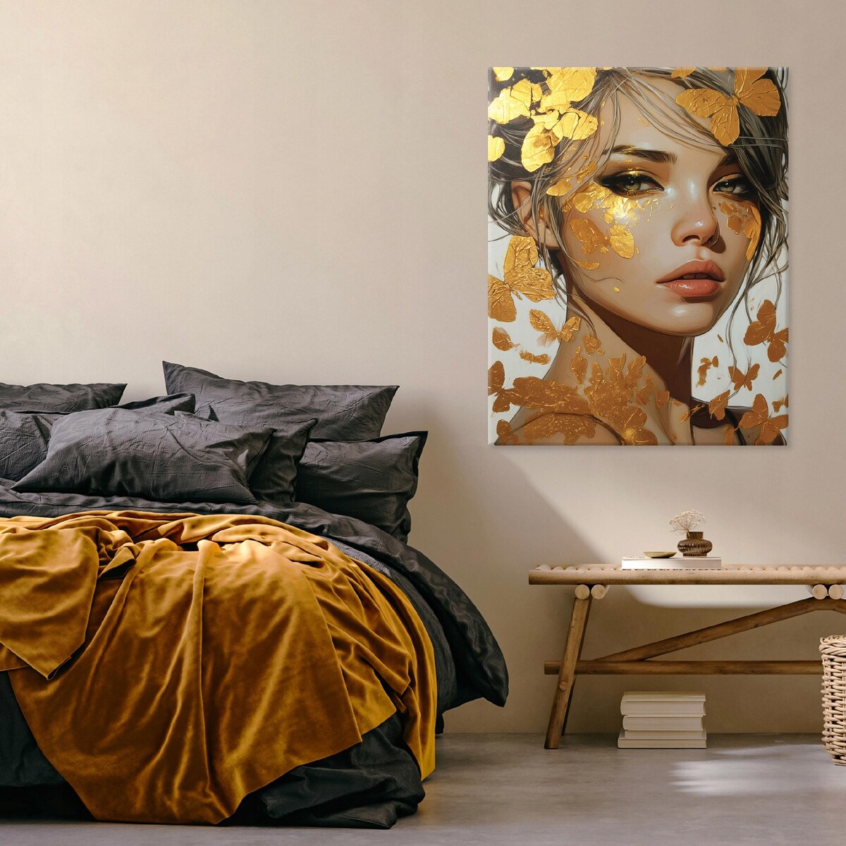 OBRAZ KOBIETA ABSTRAKCJA ZŁOTO GLAMOUR DO SYPIALNI SALONU NA PŁÓTNIE 120x80