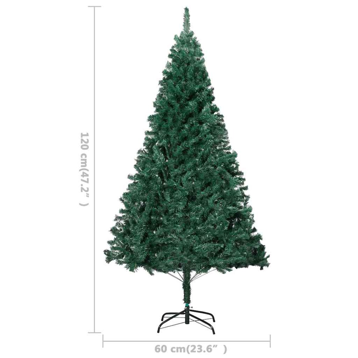 vidaXL Sztuczna choinka z lampkami i bombkami, zielona, 120 cm, PVC