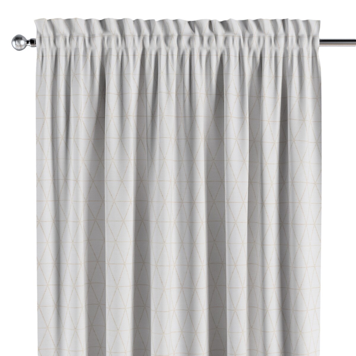 Zasłona na kanale z grzywką 1 szt. 130x245 beżowe trójkąty na kremowo-białym tle