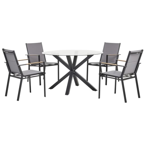 Zestaw ogrodowy dla 4 osób MALETTO/BUSSETO Szkło Czarny