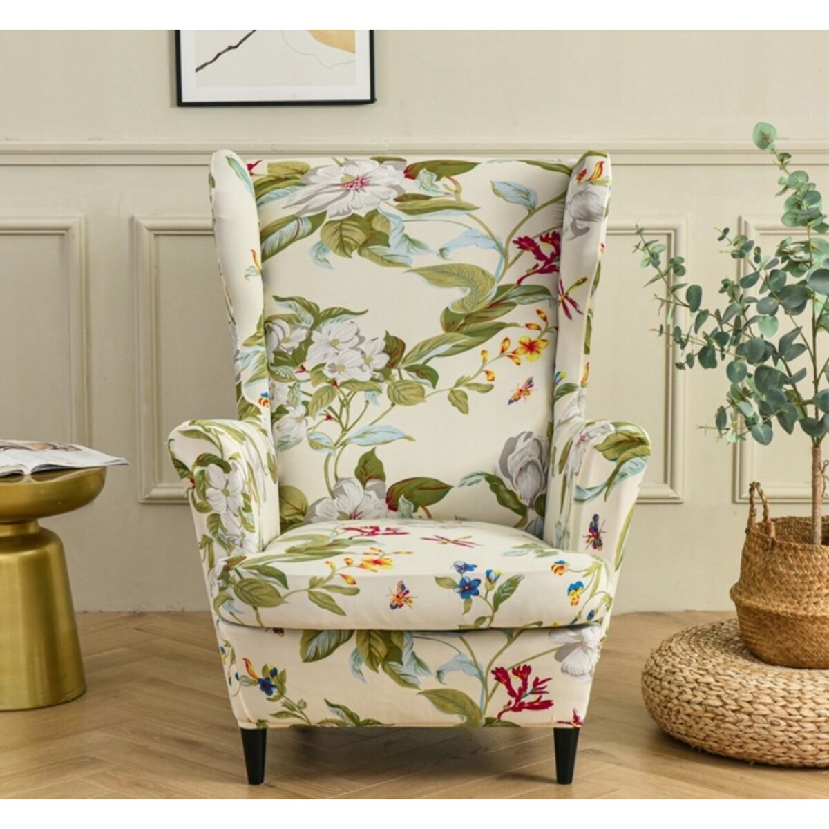 POKROWIEC NA FOTEL USZAK KWIATY WZORY ELASTYCZNY [22EW1]