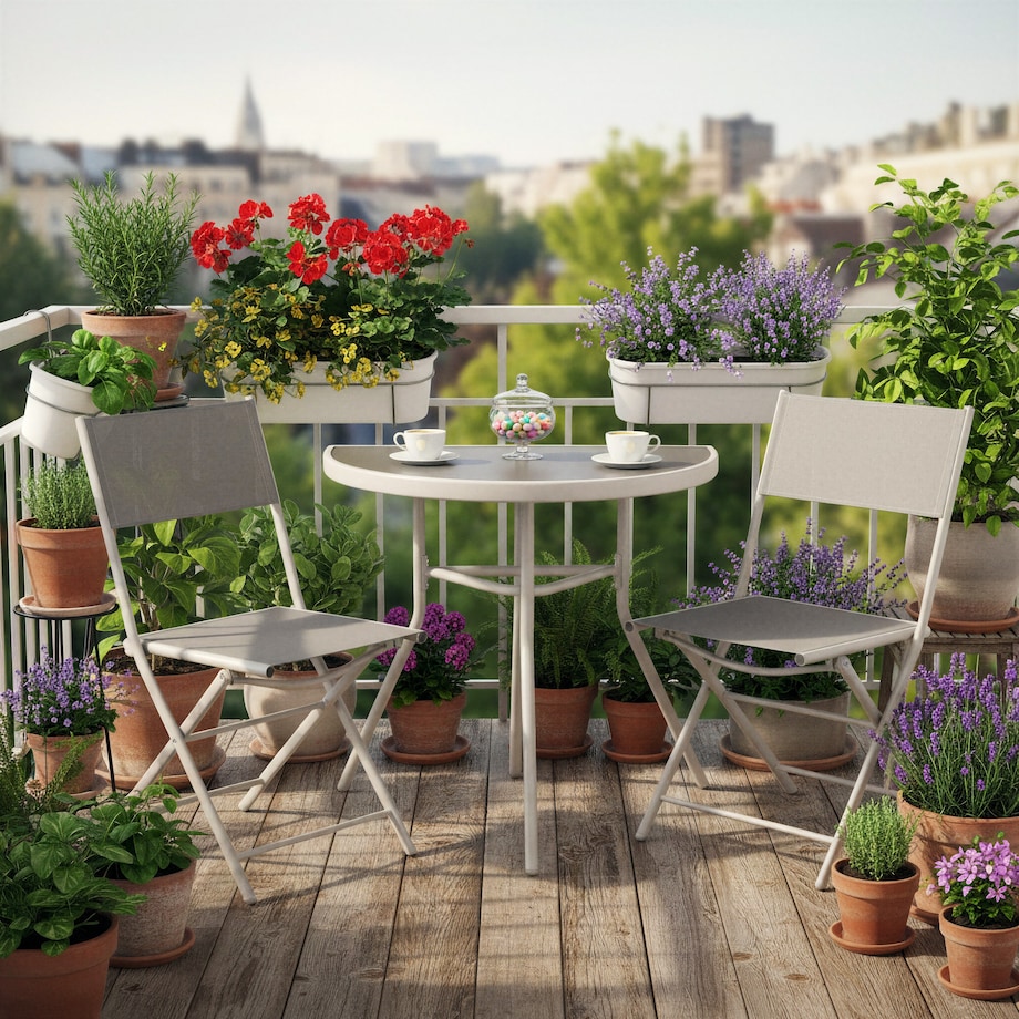 Stół balkonowy stalowy STOLIK ogrodowy na taras szkło hartowane do ogrodu