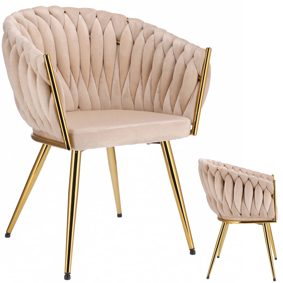 Krzesło welurowe eleganckie MOLTO beżowe tapicerowane