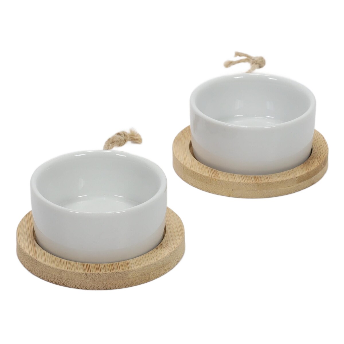 Zestaw do przekąsek, dressingów i przystawek - 2 okrągłe porcelanowe miseczki na tackach