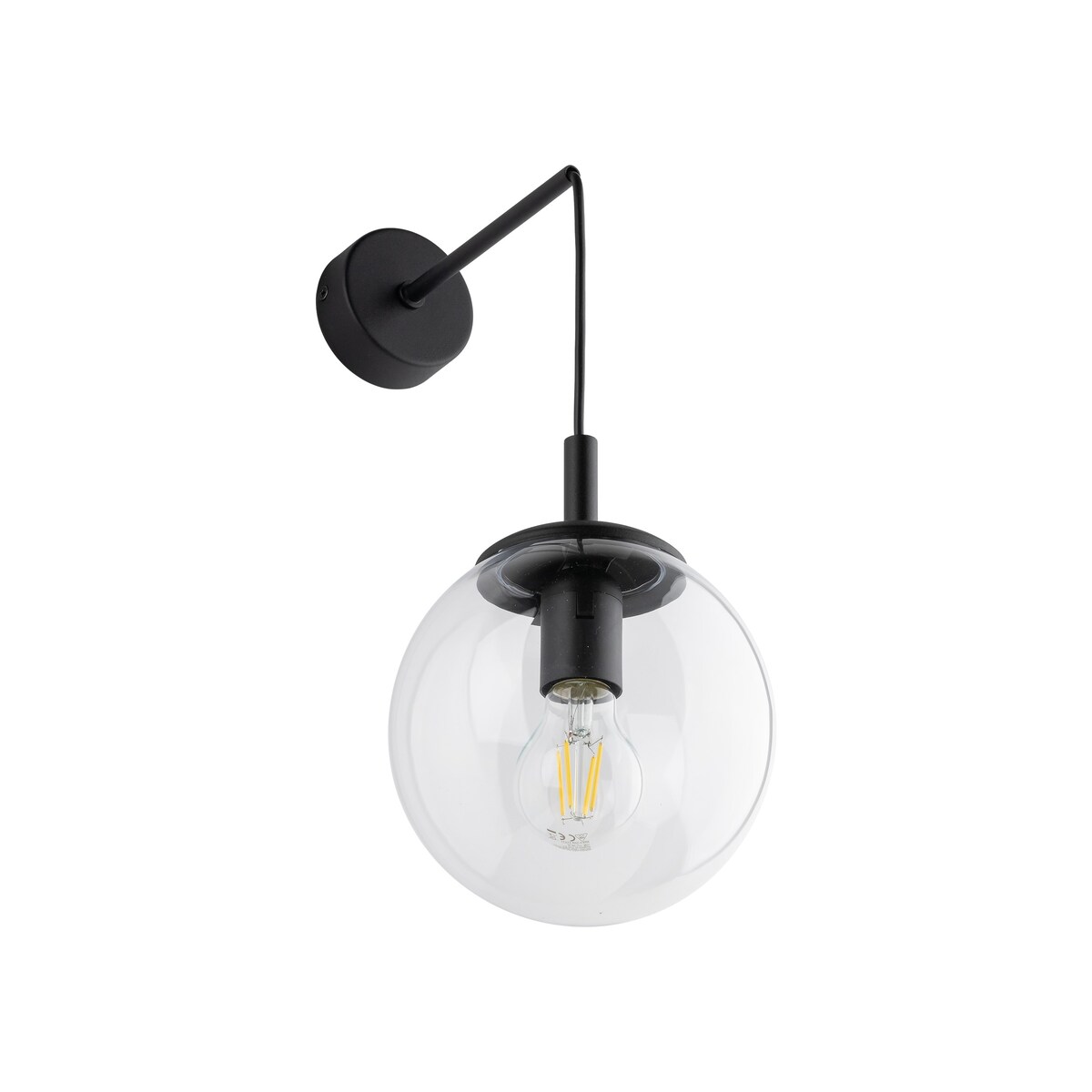 Kinkiet ESME TRANSPARENT 5387 TK Lighting czarny, przezroczysty klosz, E27, nowoczesna lampa ścienna 45 cm