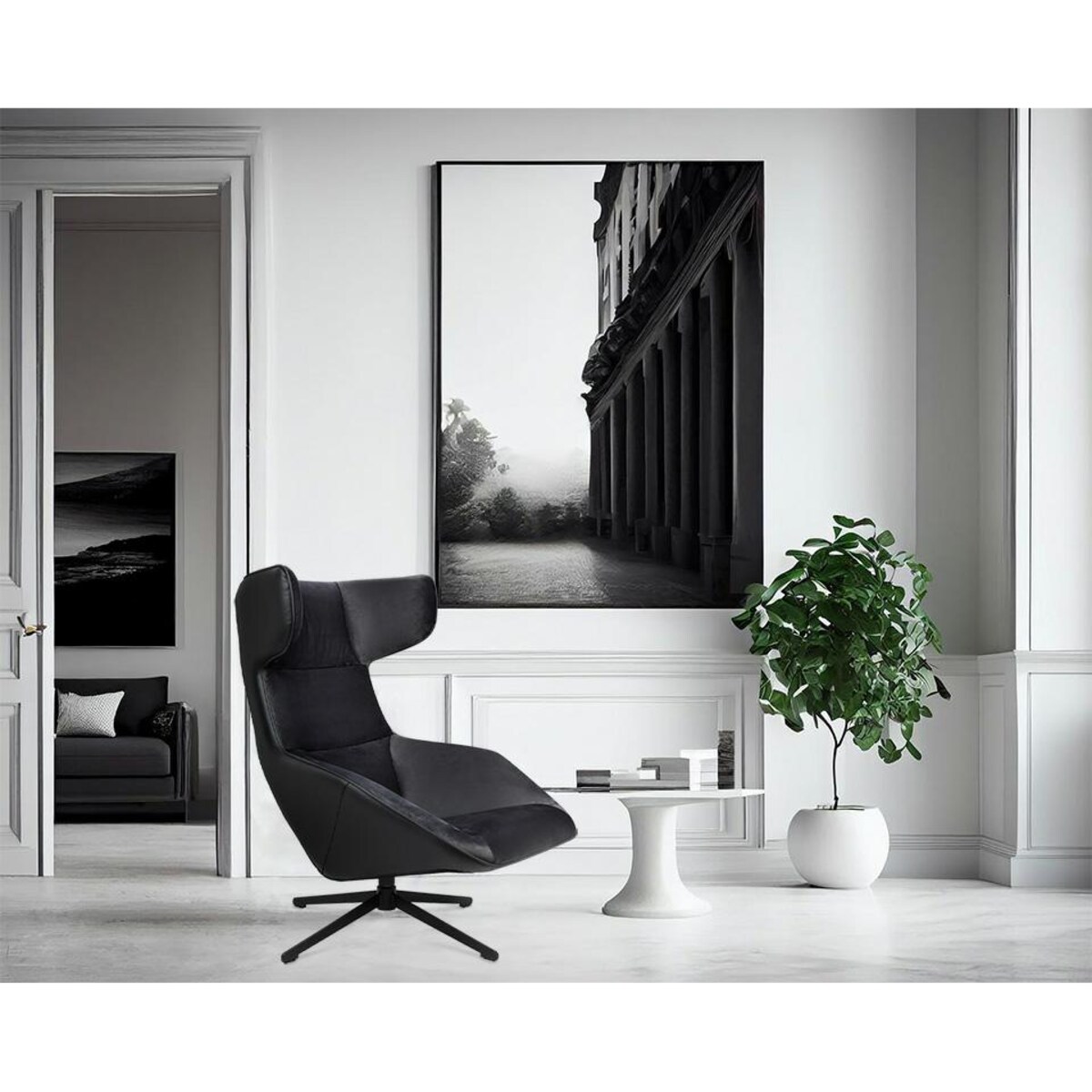 Welurowy fotel obrotowy Vita Velvet MSE011000309.41 czarny, King Home