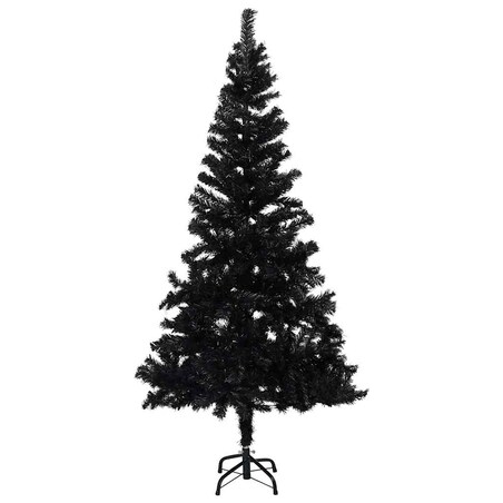 vidaXL Sztuczna choinka z lampkami i bombkami, czarna, 240 cm, PVC