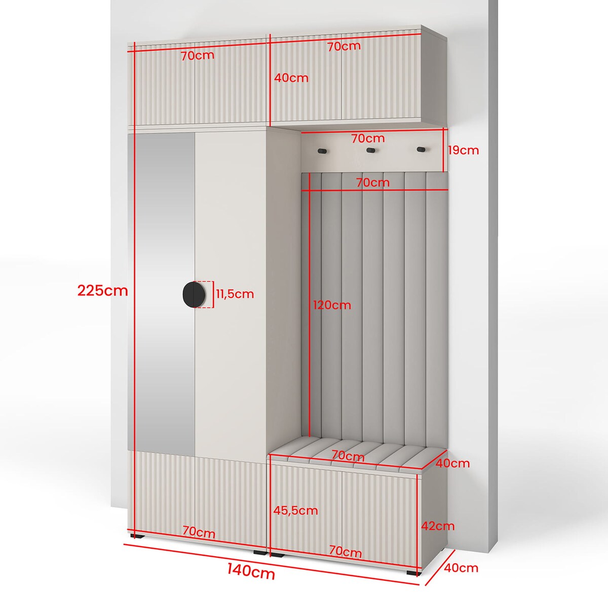 Garderoba frezowana z lustrem Ritmo wersja 2 Trinity 16 Cashmere