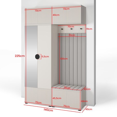 Garderoba frezowana z lustrem Ritmo wersja 2 Trinity 16 Cashmere