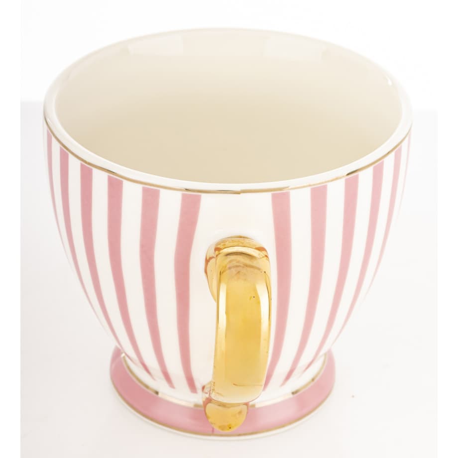 Kubek-filiżanka porcelanowy w paski w pudełku 450 ml TASSA - różowy