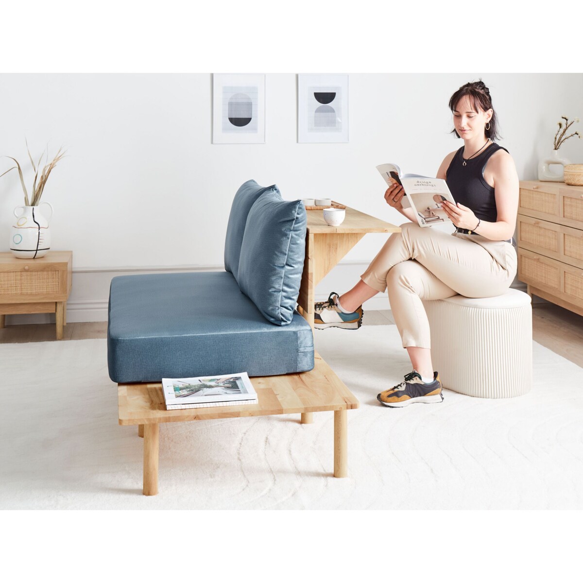 Sofa 2-osobowa ze stolikiem niebieska SALO