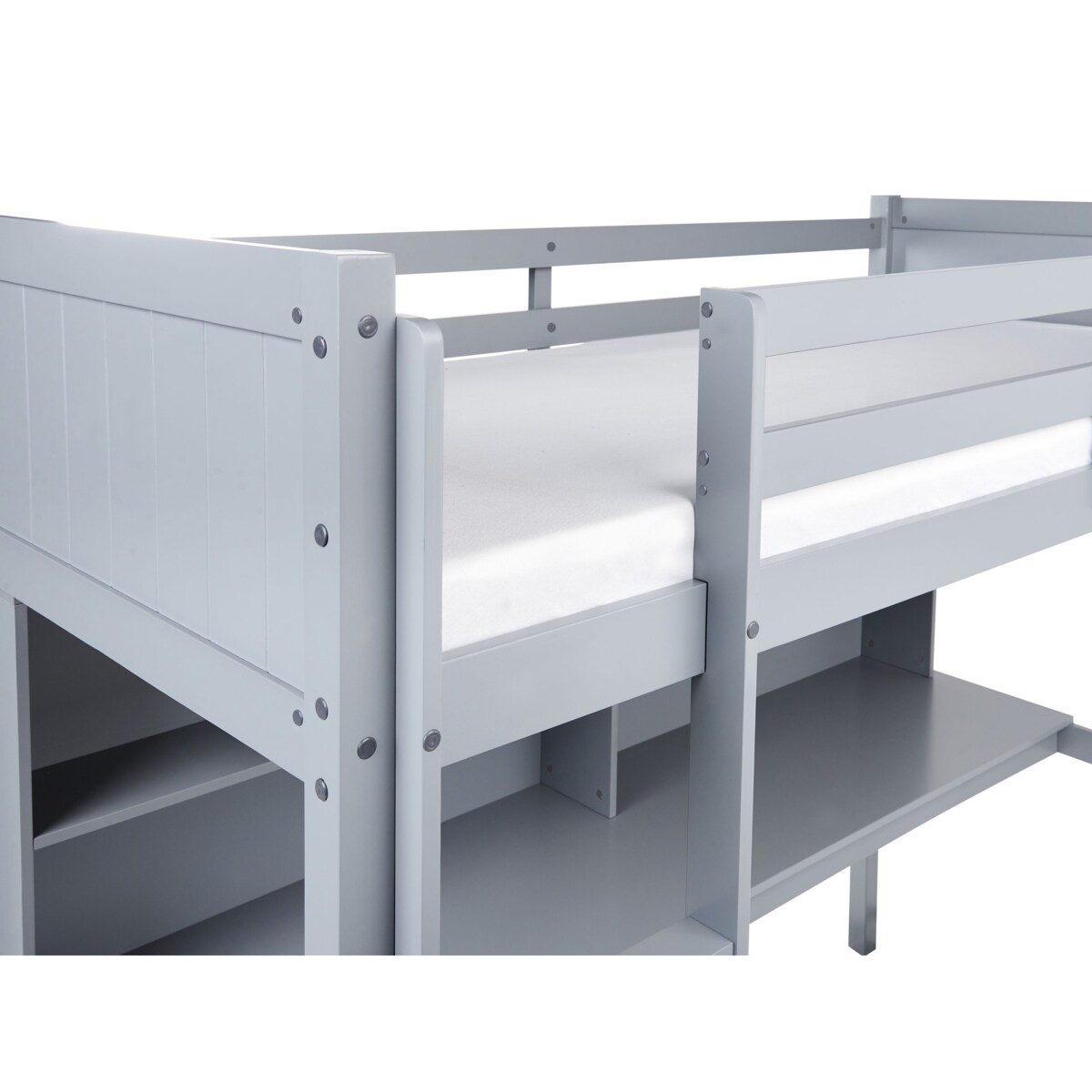 Łóżko na antresoli z biurkiem Drewno sosnowe FOUCAMONT 90 x 200 cm Szary