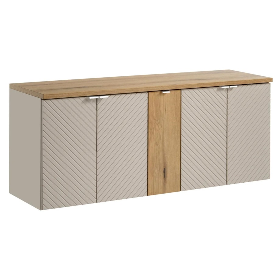 Szafka pod umywalkę nablatową VIVA CASHMERE 2D 60cmx2 kaszmirowy mat - zestaw 140cm z regałem