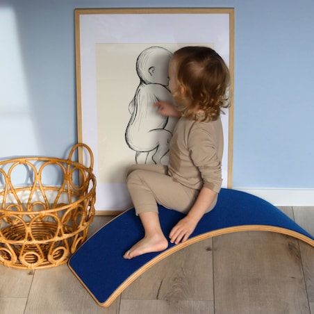 Deska do Balansowania z Filcem 80x30cm dla Dzieci, Niebieski Balance Board, Filc Niebieski