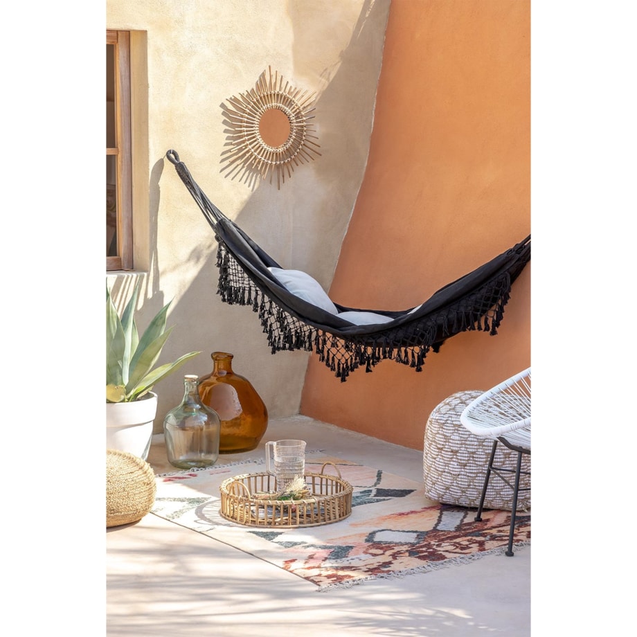 Hamak ogrodowy czarny boho z frędzlami Tuis