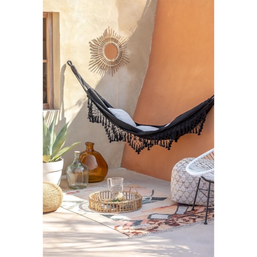 Hamak ogrodowy czarny boho z frędzlami Tuis