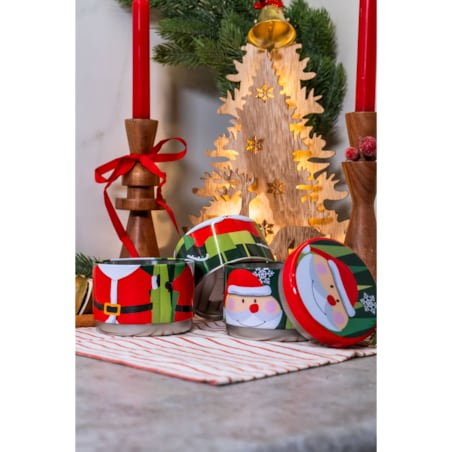 Puszki metalowe ozdobne, motyw Świętego Mikołaja, 3 poziomy