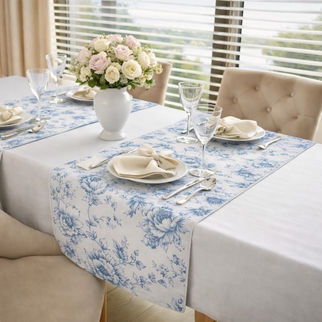 Bieżnik z motywem kwiatowym Blossom Blue – 50 × 150 cm