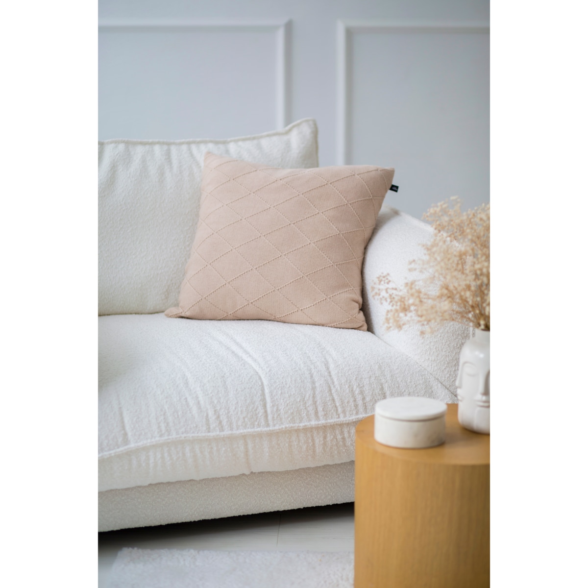 Poszewka romby kwadratowa beżowa, 50 x 50 cm, La Manta