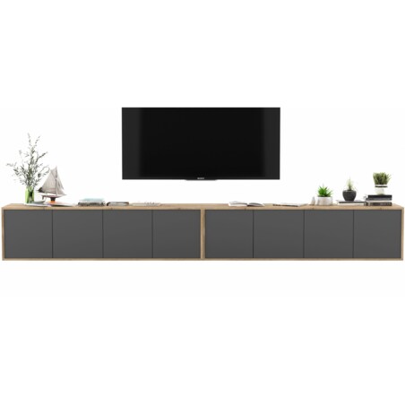 Wisząca Szafka RTV Loft Komoda RTV Dąb Wotan Grafit MAT 300 cm
