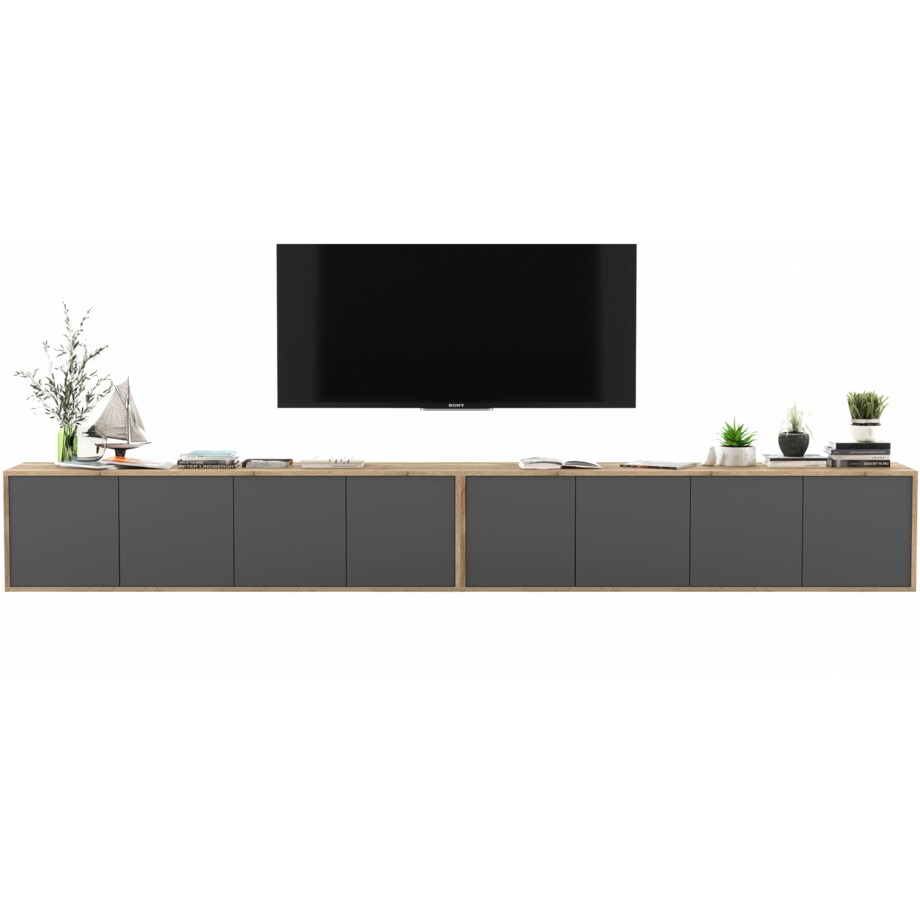 Wisząca Szafka RTV Loft Komoda RTV Dąb Wotan Grafit MAT 300 cm