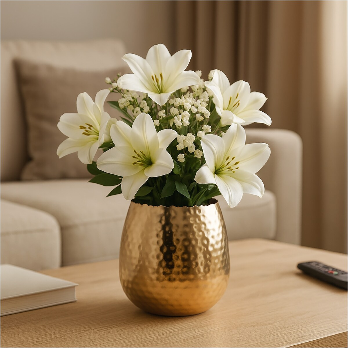 Wazon Metalowy Zdobiony Dekoracyjny Waza Ozdobna Na Kwiaty 18X18 Cm Złoty