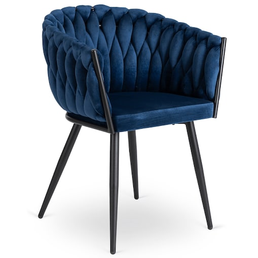 Krzesło Plecione Tapicerowane Loft Welurowe Do Salonu Jadalni Granat ELENA