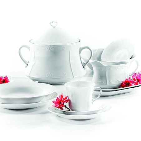 Zestaw obiadowo-kawowy dla 6 osób 30 el. Kamelia Biała C000