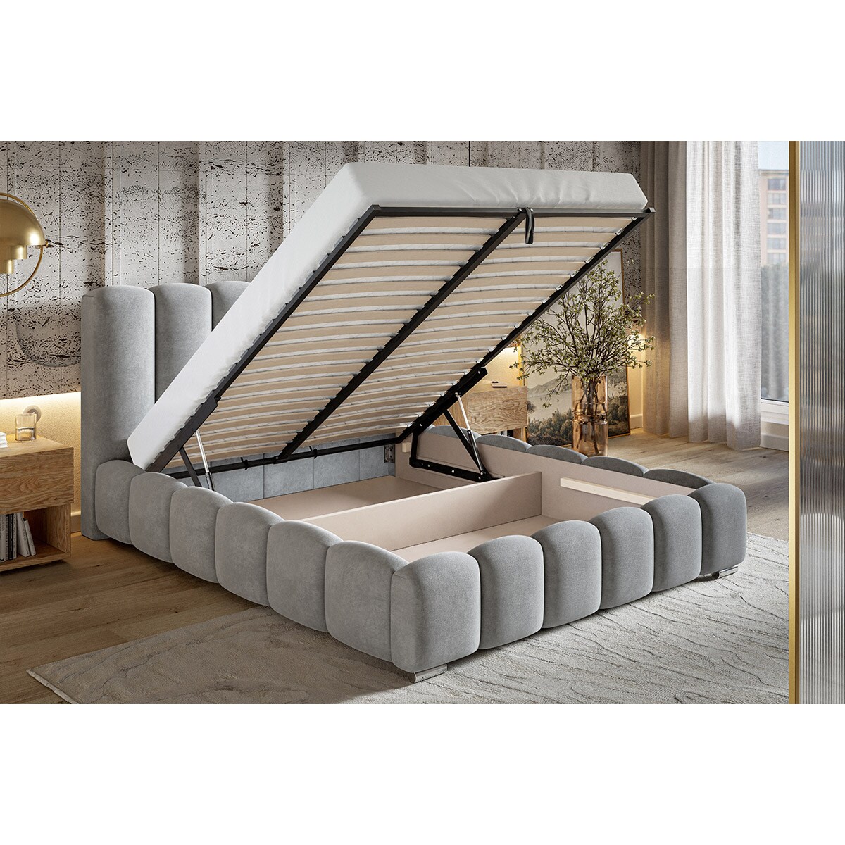 Łóżko sypialniane 200x200 BEN 18 stelaż metalowy- granatowe