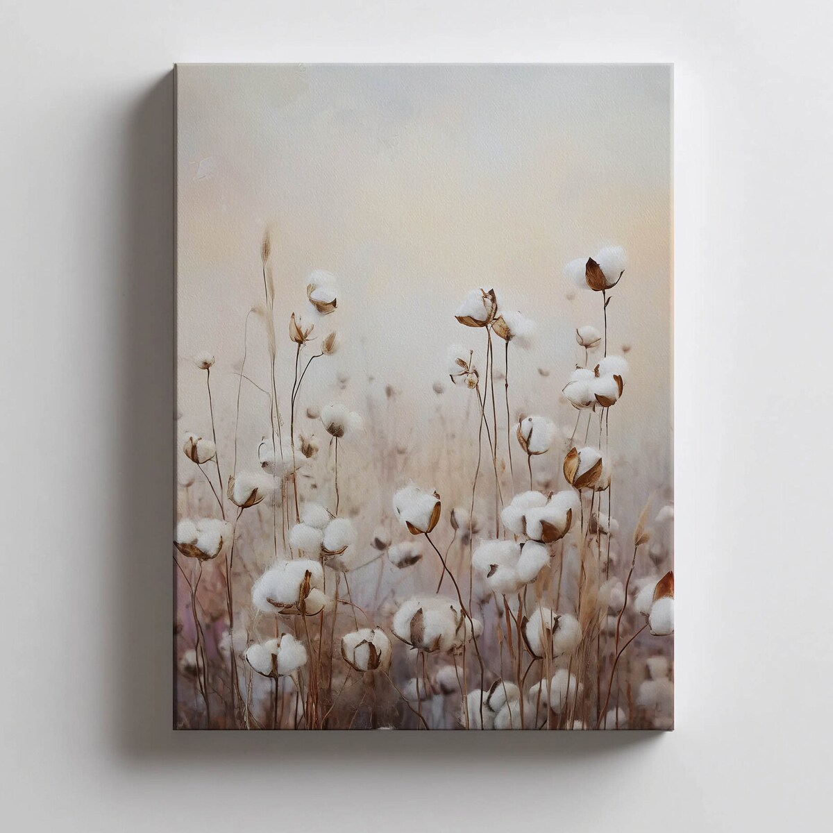 Pastelowe Pola Bawełny, 50x70 cm, bez ramy, płótno premium na blejtramie