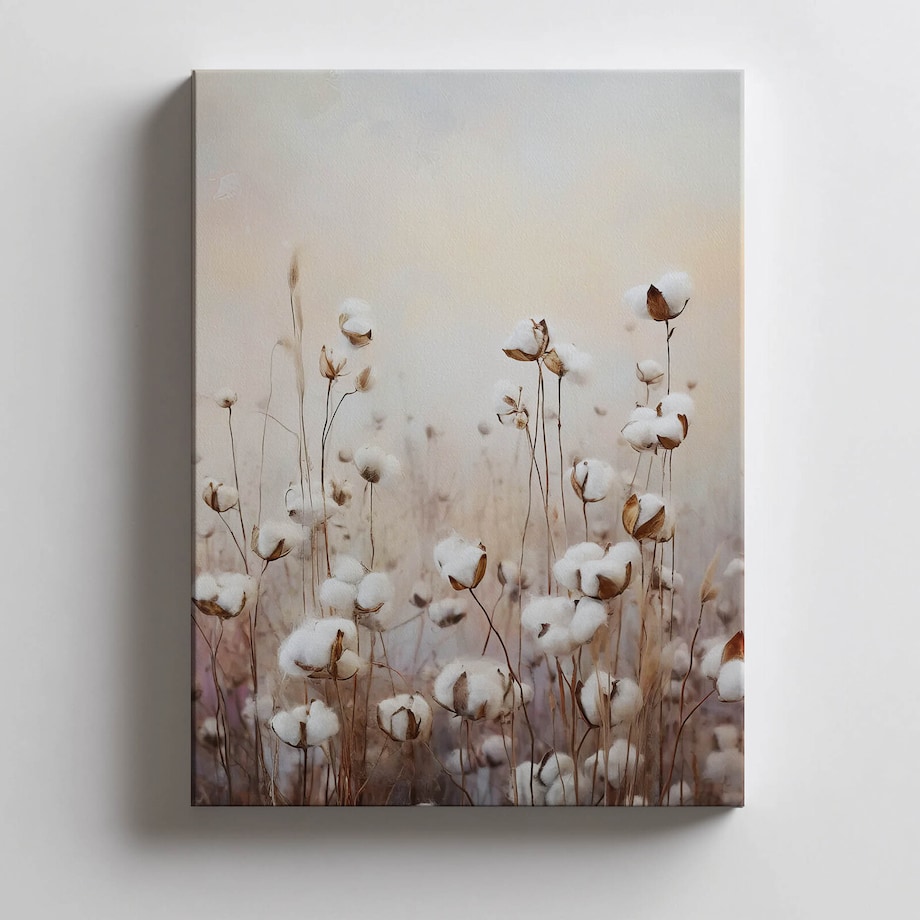 Pastelowe Pola Bawełny, 50x70 cm, bez ramy, płótno premium na blejtramie