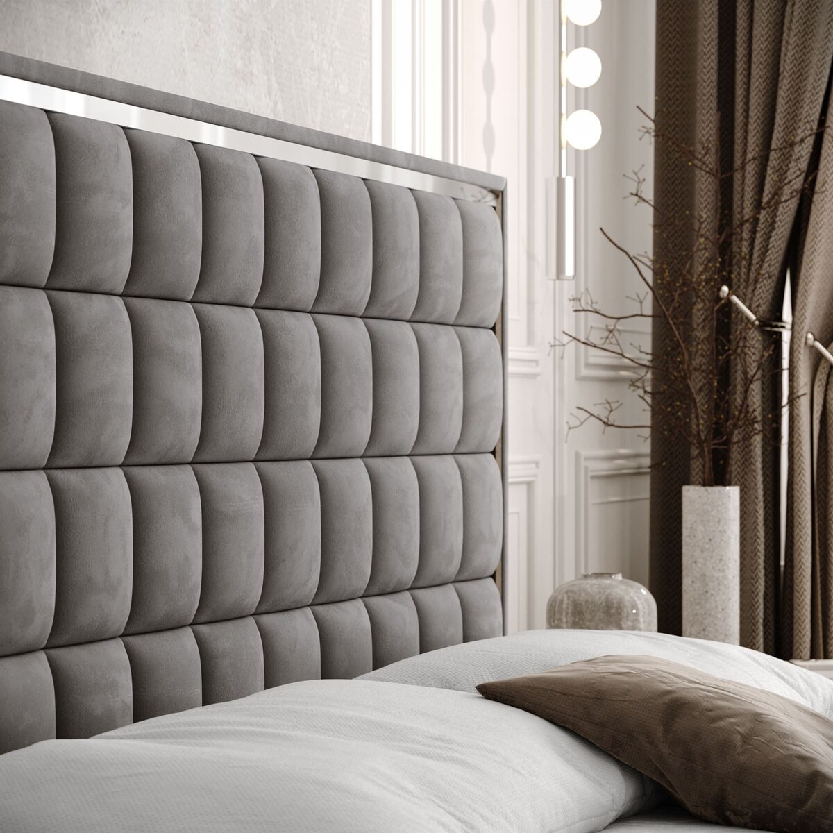 Łóżko kontynentalne ISADORA SILVER, pojemnik na pościel, 140x200, RV 250, topper