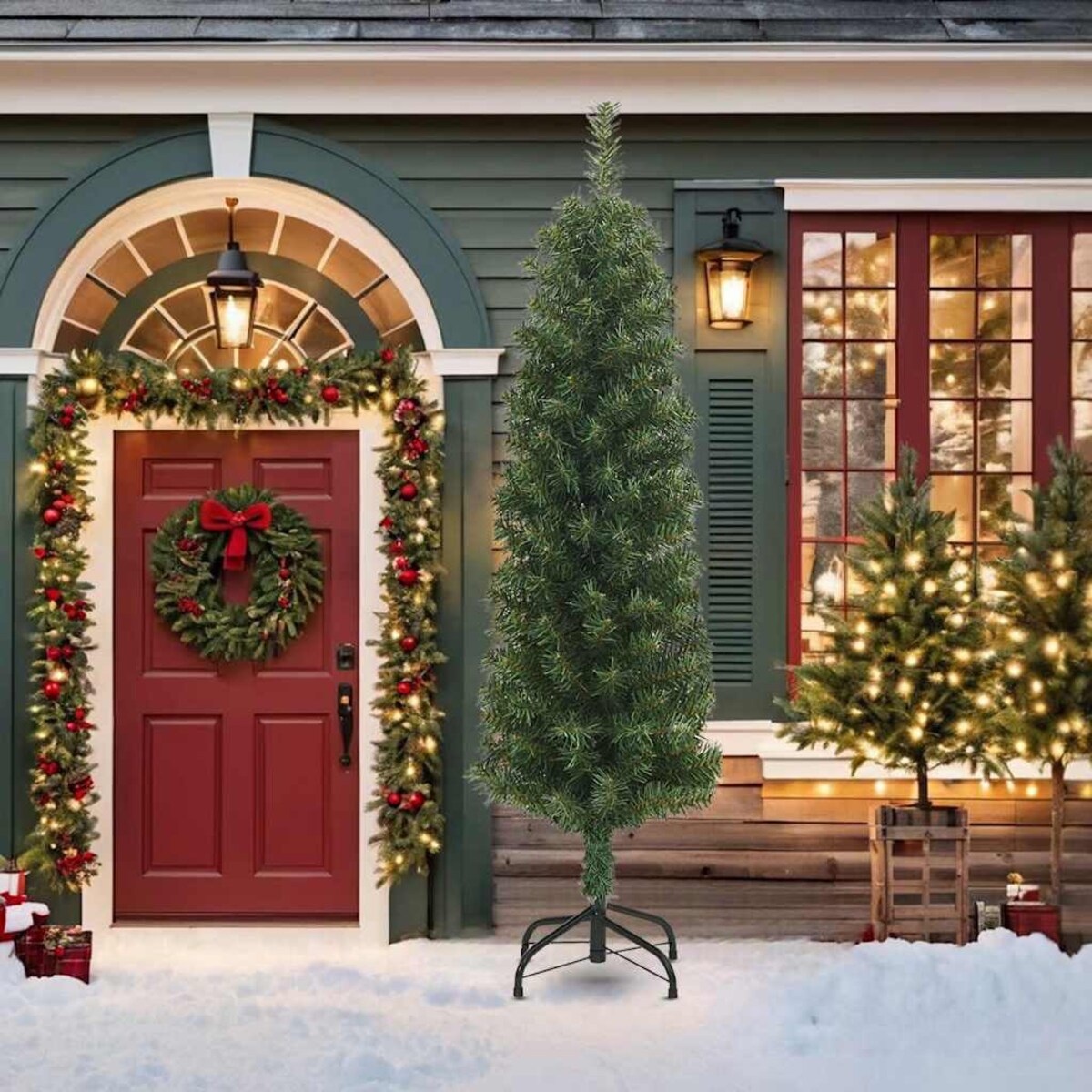 vidaXL Smukła sztuczna choinka ze stojakiem, zielona, 210 cm, PVC