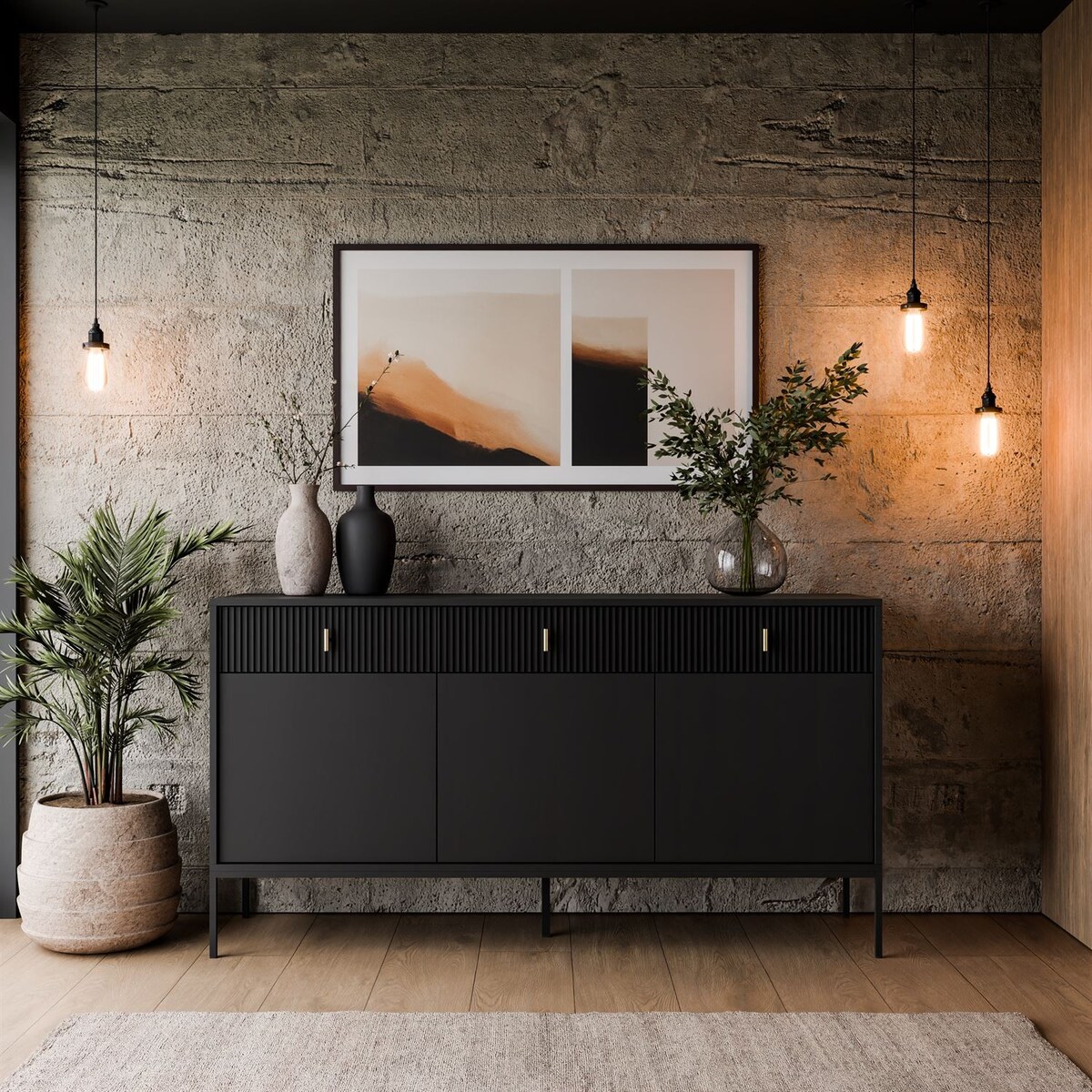 Komoda MIDNIGHT 3D3S z trzema szufladami na stelażu, czarna