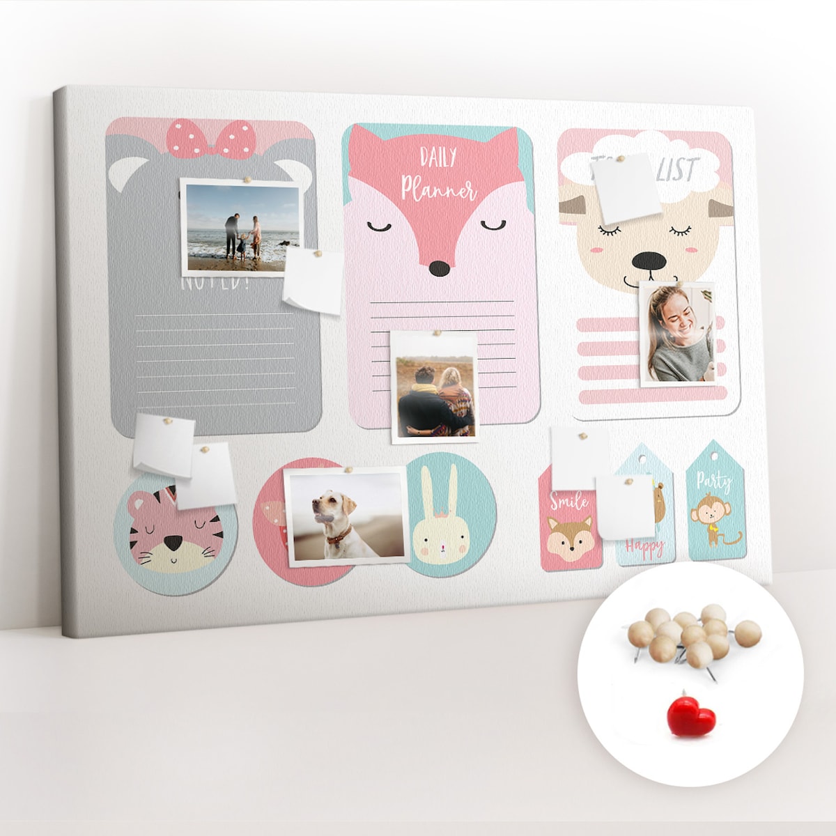 Tablica korkowa Zwierzątka 120x80cm - drewniane pinezki