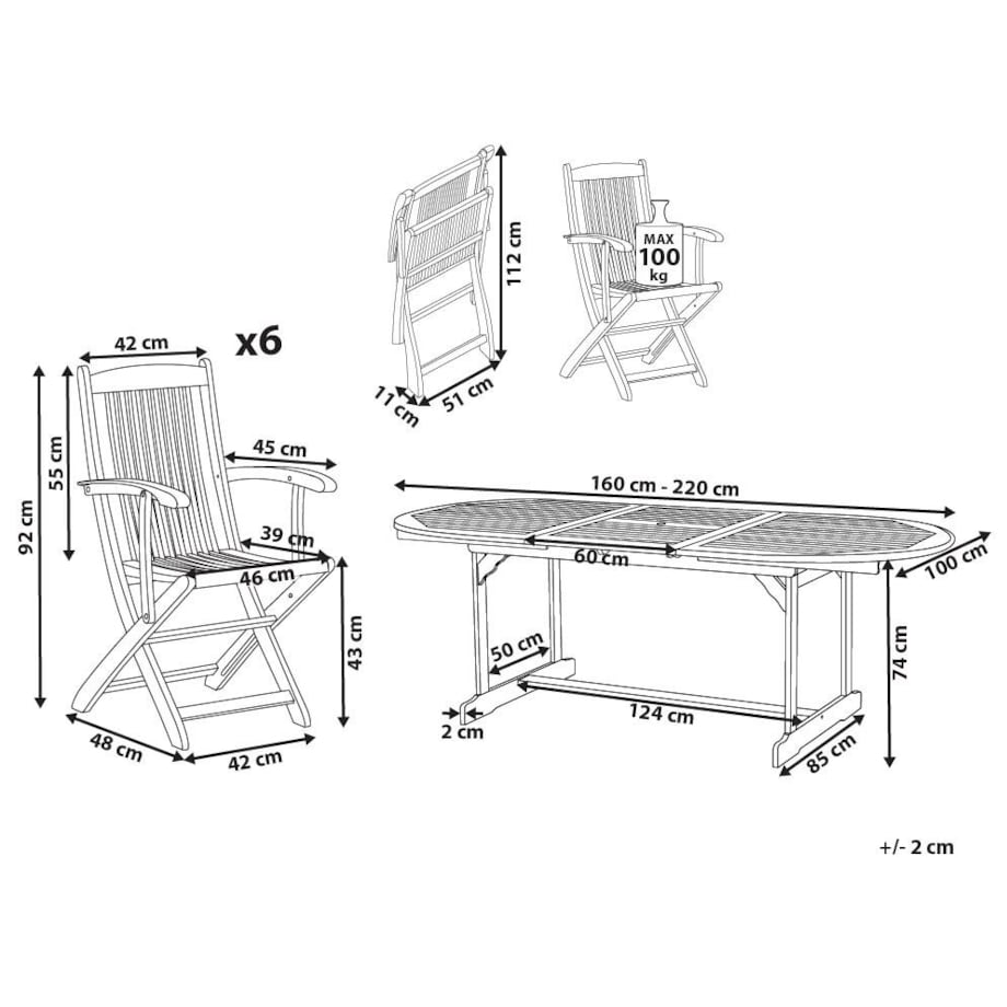 Zestaw ogrodowy dla 6 osób MAUI II Drewno akacjowe Jasnobrązowy