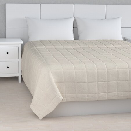 Narzuta pikowana w kratę 200x210 melanż szaro-beżowy