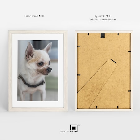 Biała z przetarciami ramka na zdjęcia 21x30 cm A4 rama MDF z plexi klasyczna ramka zawieszka stopka