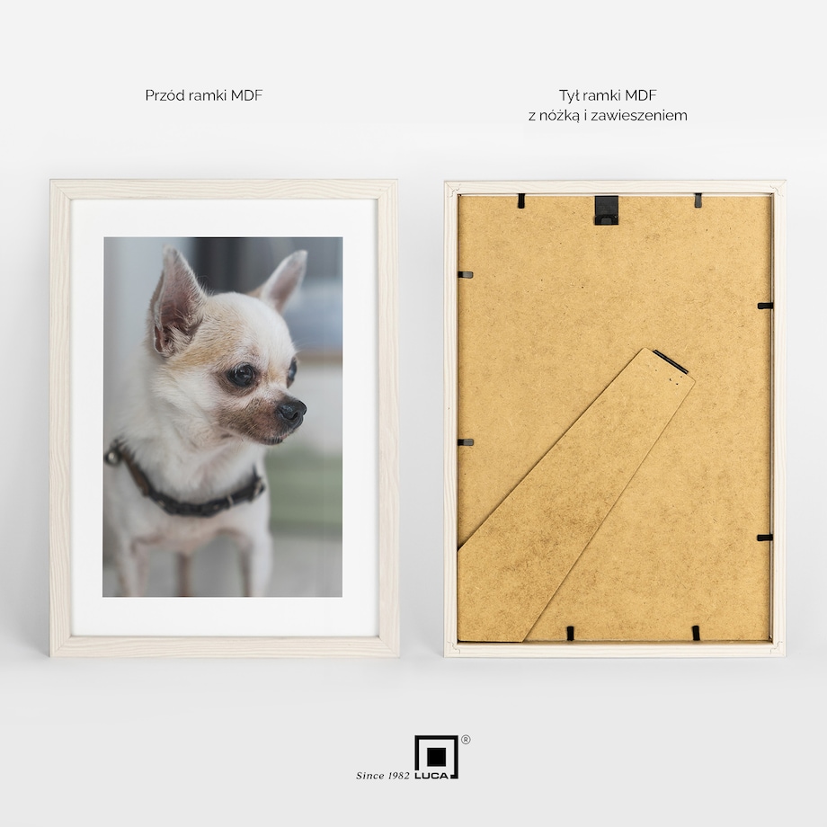 Biała z przetarciami ramka na zdjęcia 21x30 cm A4 rama MDF z plexi klasyczna ramka zawieszka stopka