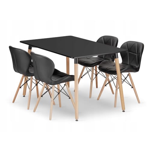 Zestaw Stół + 4 Krzesła Do Jadalni Kuchni Salonu Biura Prostokątny Czarny Ekoskóra