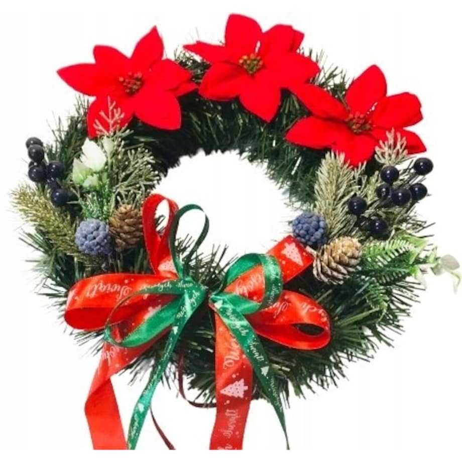 WIANEK sztuczny gotowy udekorowany świąteczny na drzwi okno stroik 30cm