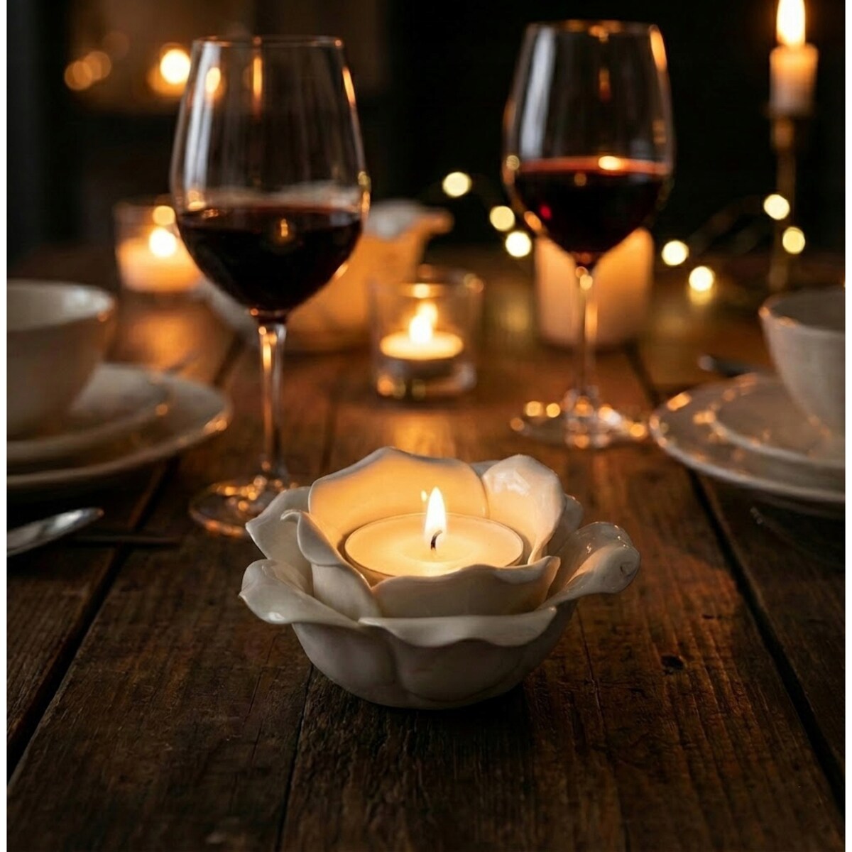 ŚWIECZNIK NA TEALIGHT KWIAT CERAMICZNY BIAŁY OZDOBA DEKORACJA NA PREZENT